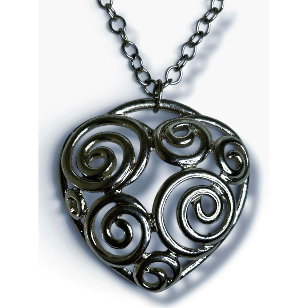 Vintage Silver Tone Openwork Scroll Swirl Filigree Heart Pendant Necklace 90s